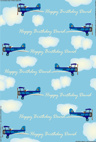 Personalised Birthday Wrapping Paper - Biplane Blue