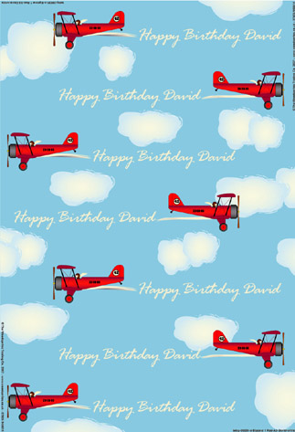 Personalized Birthday Wrapping Paper - Biplane Red