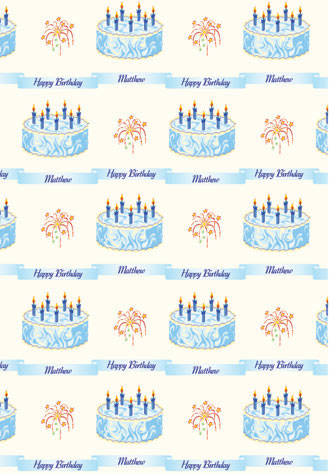 Personalized Birthday Wrapping Paper - Birthday Cake Blue