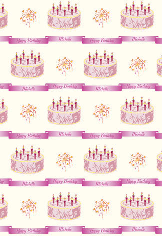 Personalized Birthday Wrapping Paper - Birthday Cake Pink