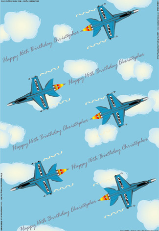 Personalised Birthday Wrapping Paper - Fighter Plane Blue