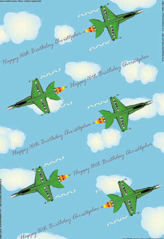 Personalized Birthday Wrapping Paper - Fighter Plane Green