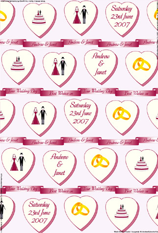 Personalised Birthday Wrapping Paper - Wedding Hearts Burgandy
