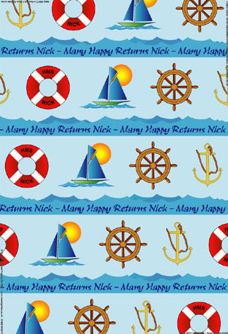 Personalized Birthday Wrapping Paper - Nautical Blue