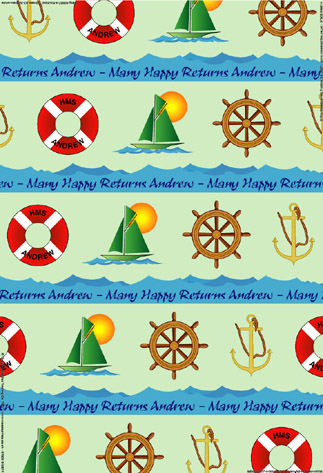 Personalised Birthday Wrapping Paper - Nautical Green