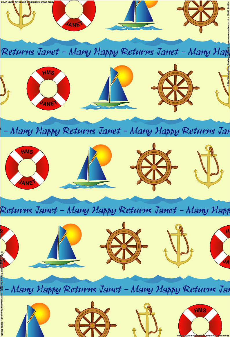 Personalised Birthday Wrapping Paper - Nautical Lemon