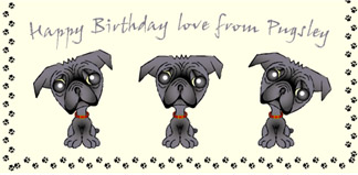 Personalised Pet Cards - Pug Black 1