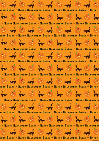 Personalized Halloween Wrapping Paper - Halloween Pumpkin & Cats
