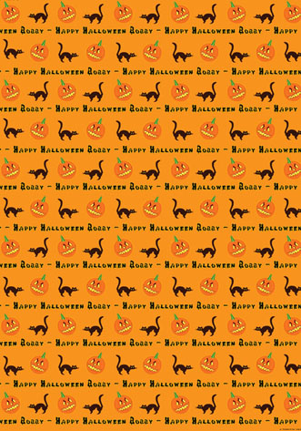 Personalized Halloween Wrapping Paper - Halloween Pumpkin & Cats