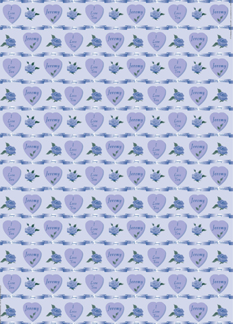 Personalised Valentine Wrapping Paper - Valentine Hearts & Roses - Blue