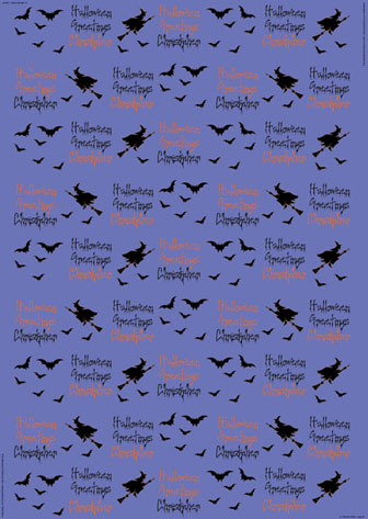 Personalized Halloween Wrapping Paper - Halloween Witches & Bats